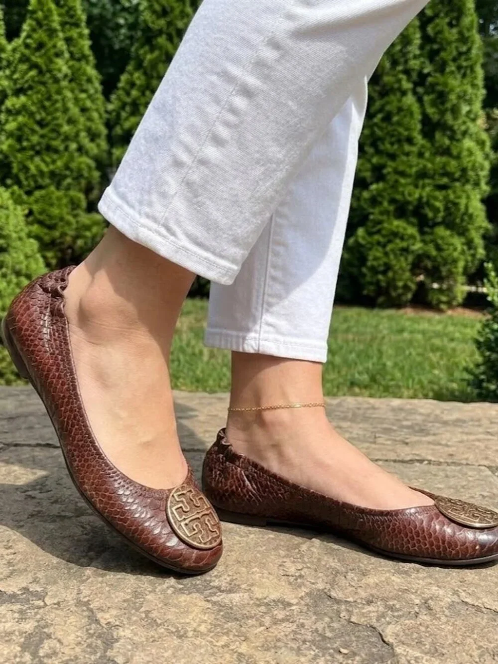 TORY BURCH Dark Brown Minnie Snake Skin Ballet Flats Size 9